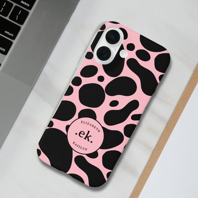 Dalmatiner Abstraktes Muster Rosa Monogramm iPhone 16 Hülle (Von Creator hochgeladen)