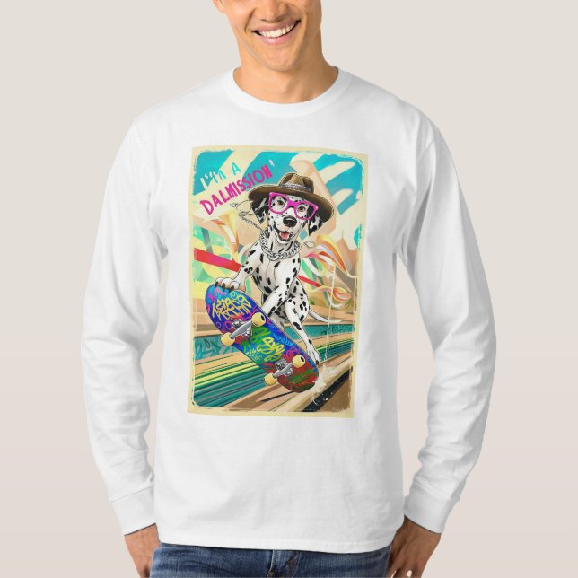 Dalmatiner auf einer Mission: Skateboarding Hund T T-Shirt (Vorderseite)