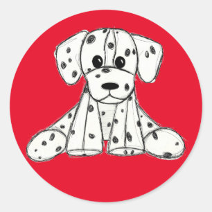 Dalmatiner ausgestopfter Hund Zeichnung Umriss ein Runder Aufkleber
