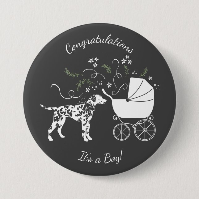 Dalmatiner Baby Dusche Hund Silhouette Button (Vorderseite)