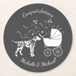 Dalmatiner Baby Dusche Hund Silhouette Runder Pappuntersetzer