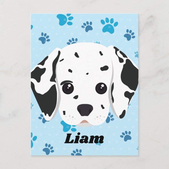 Dalmatiner Blue Paw Print Personalisiert Postkarte (Vorderseite)