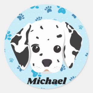Dalmatiner Blue Paw Print Personalisiert Runder Aufkleber