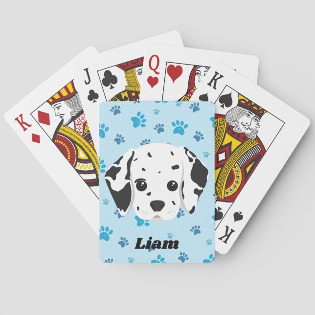 Dalmatiner Blue Paw Print Personalisiert Spielkarten (Rückseite)