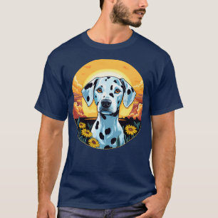 Dalmatiner Blume Sonnenuntergang Niedlich farbiger T-Shirt