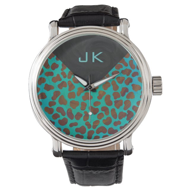 Dalmatiner braun und Aquamarin Armbanduhr (Vorderseite)