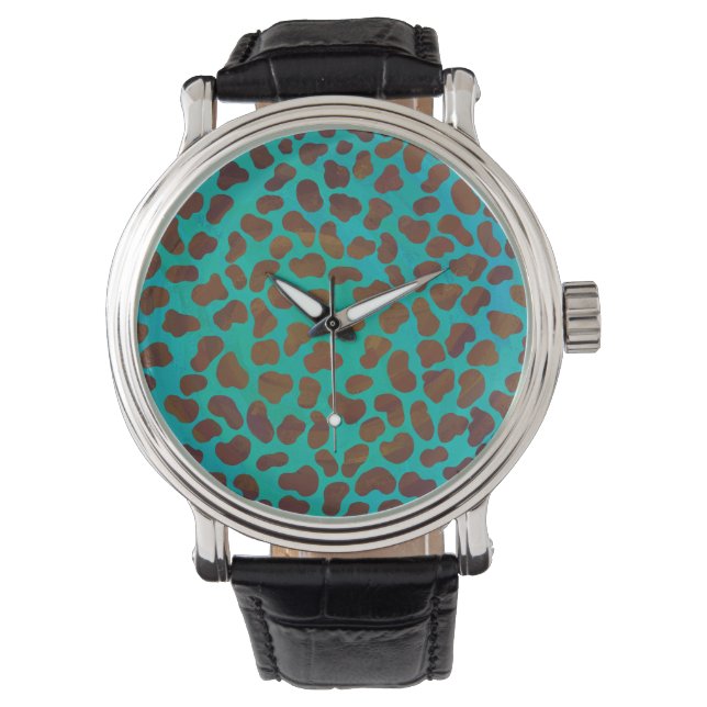 Dalmatiner braun und Aquamarin Armbanduhr (Vorderseite)