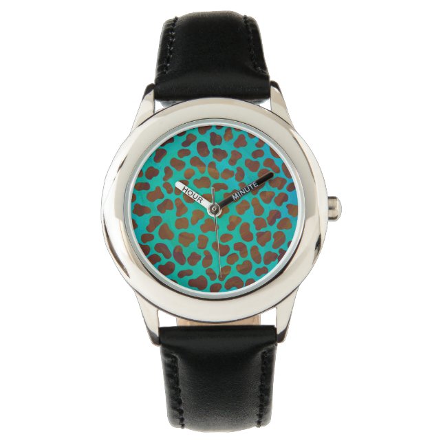 Dalmatiner braun und Aquamarin Armbanduhr (Vorderseite)