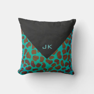 Dalmatiner braun und Aquamarin mit Monogramm Kissen