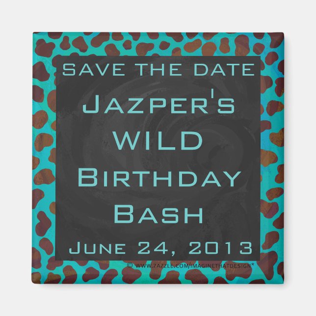 Dalmatiner braun und Aquamarin mit Monogramm Magnet (Vorne)