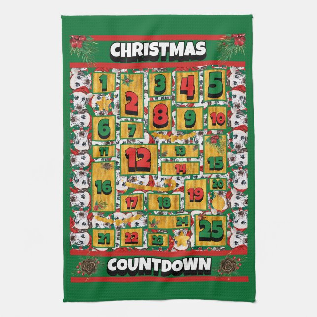 Dalmatiner Countdown Weihnachtskalender Hund Geschirrtuch (Vertikal)