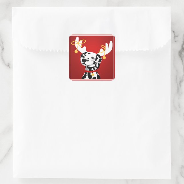 Dalmatiner Deer Dog Weihnachtsaufkleber Quadratischer Aufkleber (Tasche)