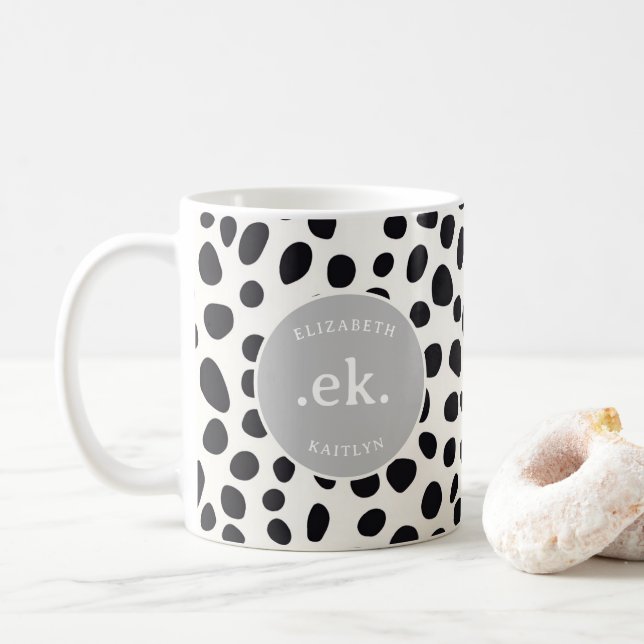 Dalmatiner Dog Abstraktes Muster Grau Monogramm Kaffeetasse (Mit Donut)