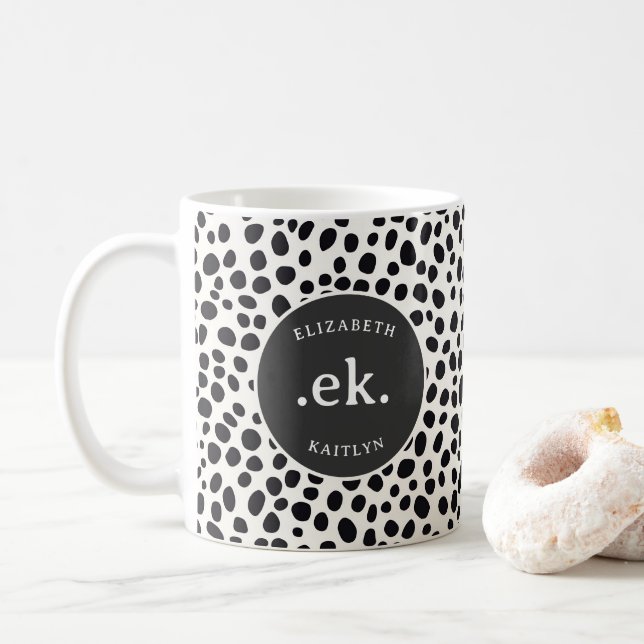 Dalmatiner Dog Abstraktes Muster Grau Monogramm Kaffeetasse (Mit Donut)