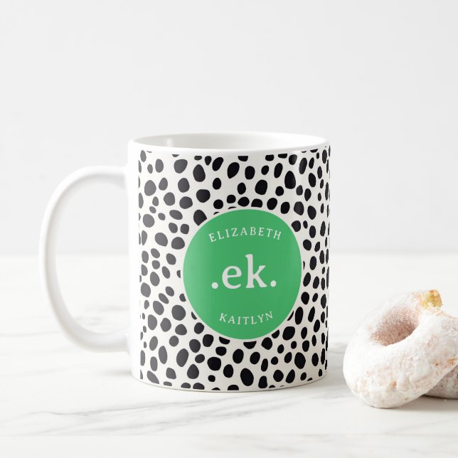Dalmatiner Dog Abstraktes Muster Green Monogram Kaffeetasse (Mit Donut)