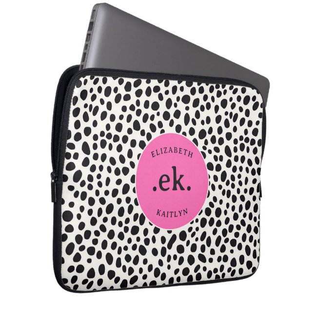 Dalmatiner Dog Abstraktes Muster Hot Pink Monogram Laptopschutzhülle (Vorne Rechts)