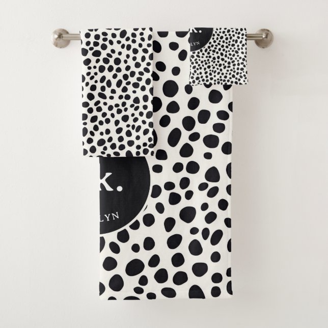 Dalmatiner Dog Abstraktes Muster Monogramm Badhandtuch Set (Insitu)