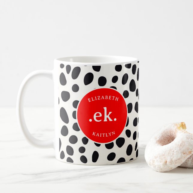 Dalmatiner Dog Abstraktes Muster RedMonogram Kaffeetasse (Mit Donut)