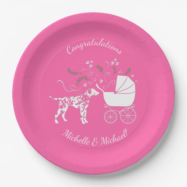 Dalmatiner Dog Baby Dusche Puppy Pink Girl Pappteller (Vorderseite)