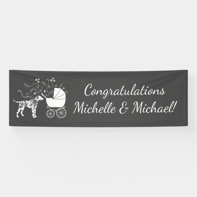 Dalmatiner Dog Baby Dusche Welpe Grau Banner (Horizontal)