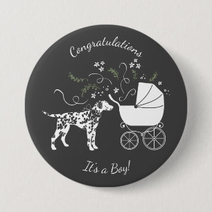 Dalmatiner Dog Baby Dusche Welpe Grau Button