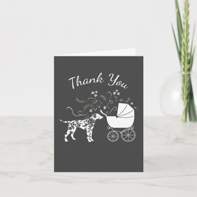 Dalmatiner Dog Baby Dusche Welpe Grau Dankeskarte (Vorderseite)