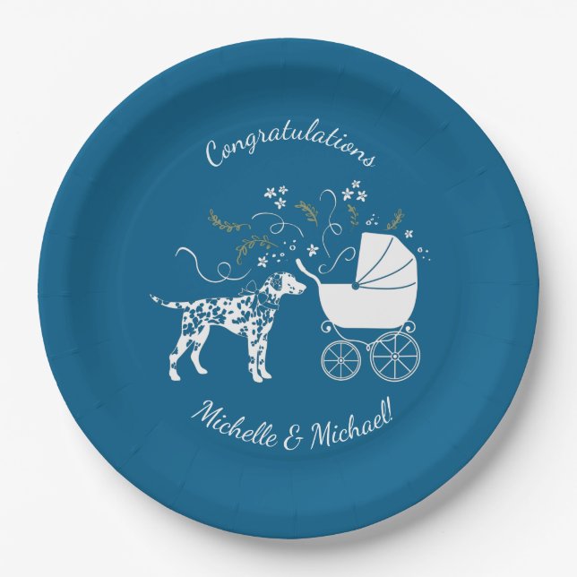 Dalmatiner Dog Baby Shower Welpe Blue Boy Pappteller (Vorderseite)