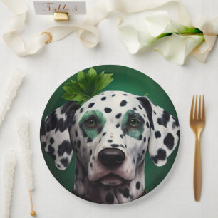 Dalmatiner Dog in St. Patrick's Day Dress Pappteller