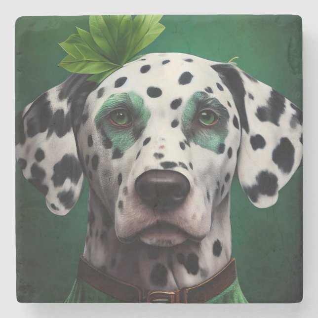 Dalmatiner Dog in St. Patrick's Day Dress Steinuntersetzer (Vorderseite)