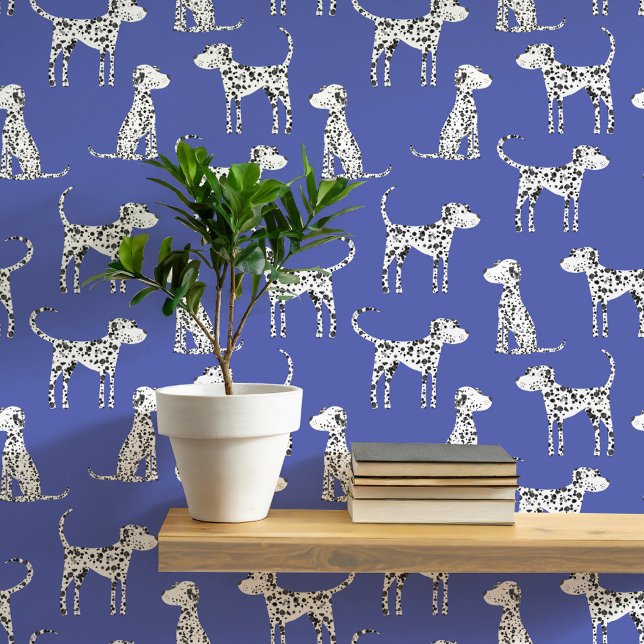 Dalmatiner Dog Muster Blau Tapete (Fun Dalmatian dog peel and stick art wallpaper for animal and pet lovers)