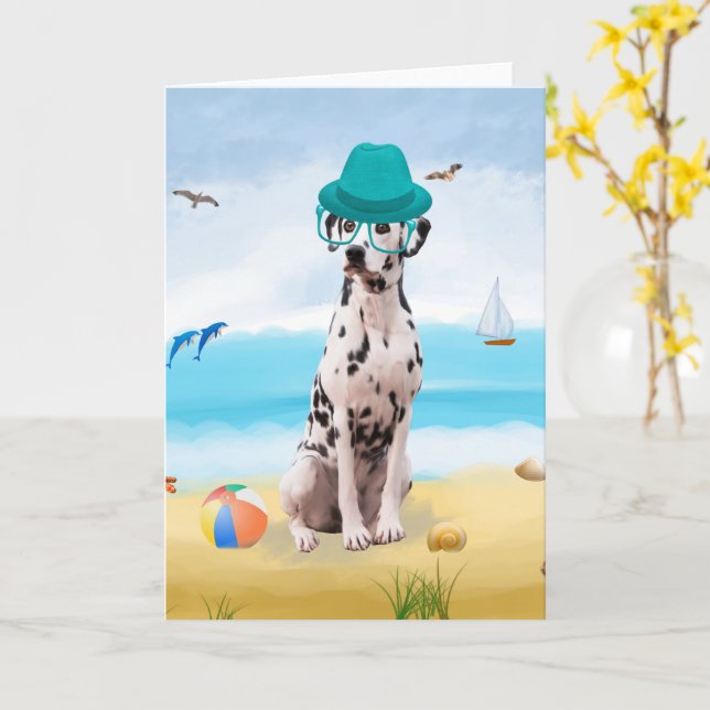 Dalmatiner Dog on Beach Karte (Gelbe Blume)