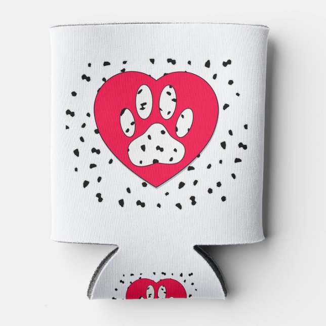 Dalmatiner Dog Paw Print in rotem Herzen Dosenkühler (Vorderseite)