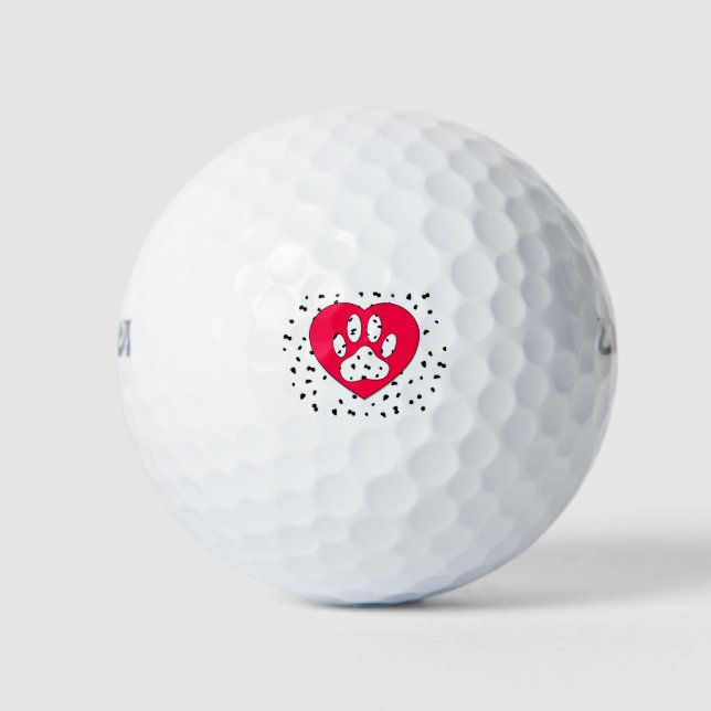 Dalmatiner Dog Paw Print in rotem Herzen Golfball (Vorderseite)