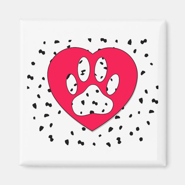 Dalmatiner Dog Paw Print in rotem Herzen Magnet (Vorne)