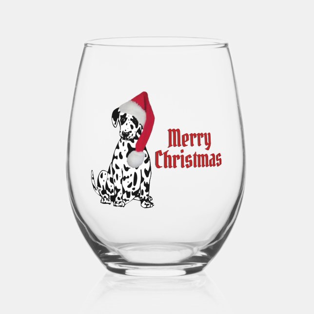 Dalmatiner Dog Red Strumpf Cap Frohe Weihnachten Weinglas Ohne Stiel (Vorderseite)
