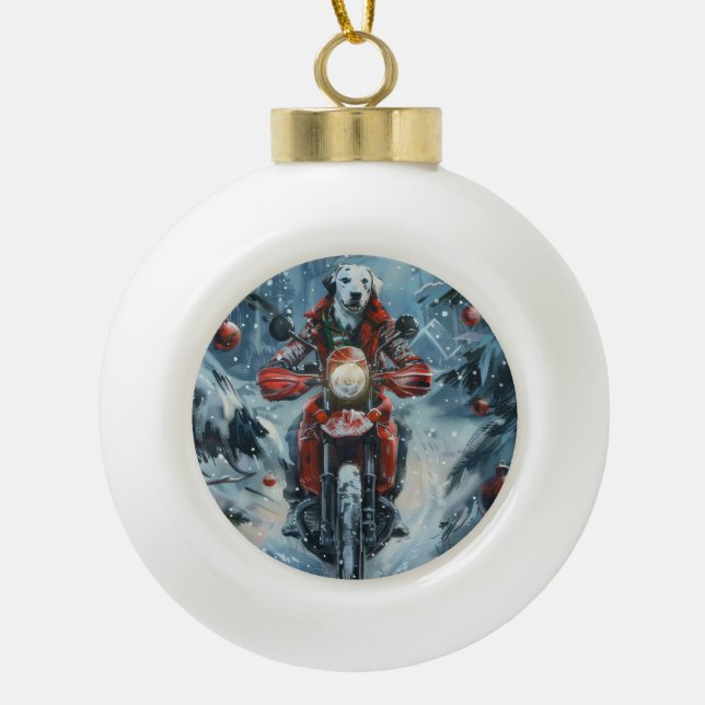 Dalmatiner Dog Riding Motorrad Weihnachten Keramik Kugel-Ornament (Vorderseite)