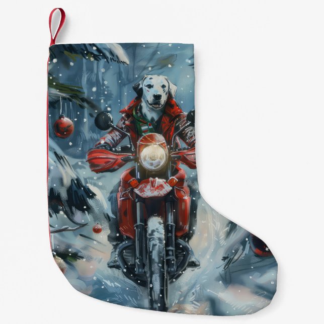Dalmatiner Dog Riding Motorrad Weihnachten Kleiner Weihnachtsstrumpf (Vorderseite)