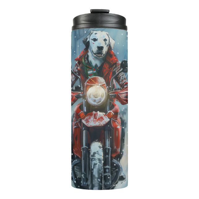 Dalmatiner Dog Riding Motorrad Weihnachten Thermosbecher (Vorderseite)