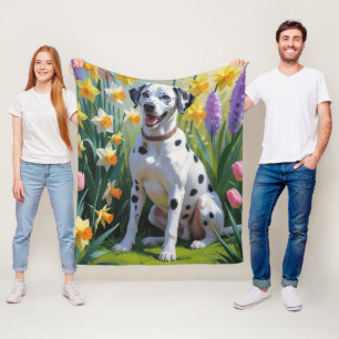 Dalmatiner Dog Spring Blumen Malerei Fleecedecke
