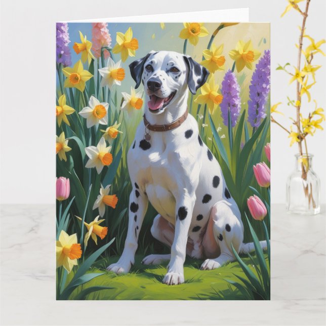 Dalmatiner Dog Spring Blumen Malerei Karte (Gelbe Blume)