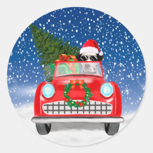 Dalmatiner fährt Auto im Schnee Weihnachten Runder Aufkleber