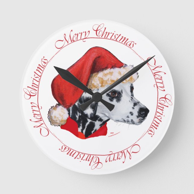 Dalmatiner Frohe Weihnachten Runde Wanduhr (Vorderseite)