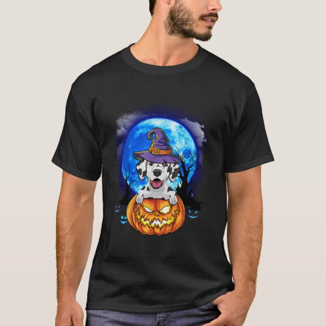Dalmatiner Hexenmond Pumpkin Beängstigender Hallow T-Shirt (Vorderseite)