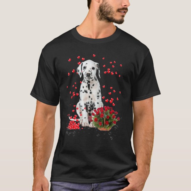 Dalmatiner Hörballons und Rose-Korb Valentin T-Shirt (Vorderseite)