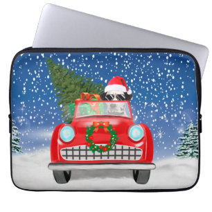 Dalmatiner Hund Autofahren im Schnee Weihnachten Laptopschutzhülle