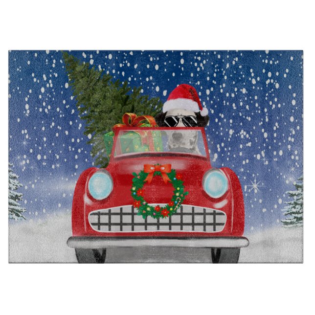Dalmatiner Hund Autofahren im Schnee Weihnachten Schneidebrett (Vorderseite)