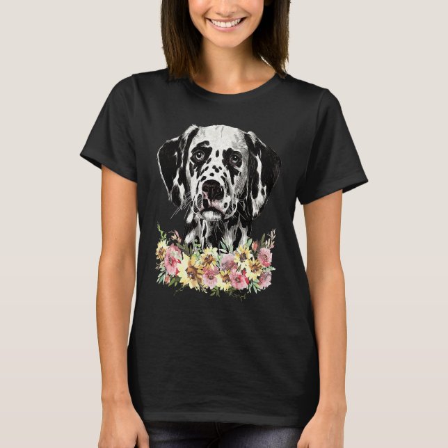 Dalmatiner Hund Blumen T-Shirt (Vorderseite)