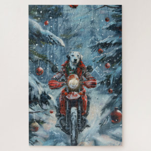 Dalmatiner Hund fährt Motorrad Weihnachten