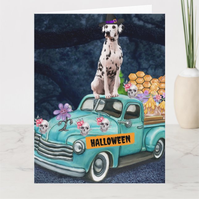 Dalmatiner Hund Halloween LKW Beängstigende Nacht Karte (Vorderseite)