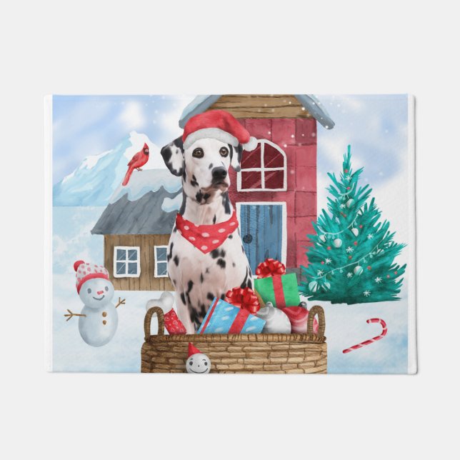 Dalmatiner Hund im Schnee Weihnachtshundehaus Fußmatte (Vorderseite)